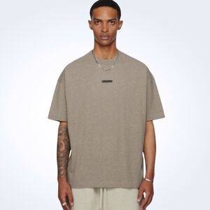 FOG Fear of God Men's Short Sleeve Tee Shirt Tan Cotton Essentials Logo Size XL